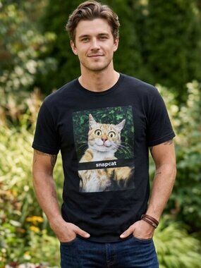 Snapcat funny black tee shirt size small